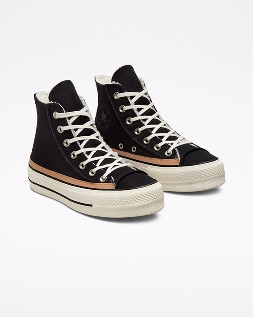 Pantofi Platforma Dama Converse Chuck Taylor All Star Lift Raw Edge Inalti Negrii Maro | RO ONIAH769